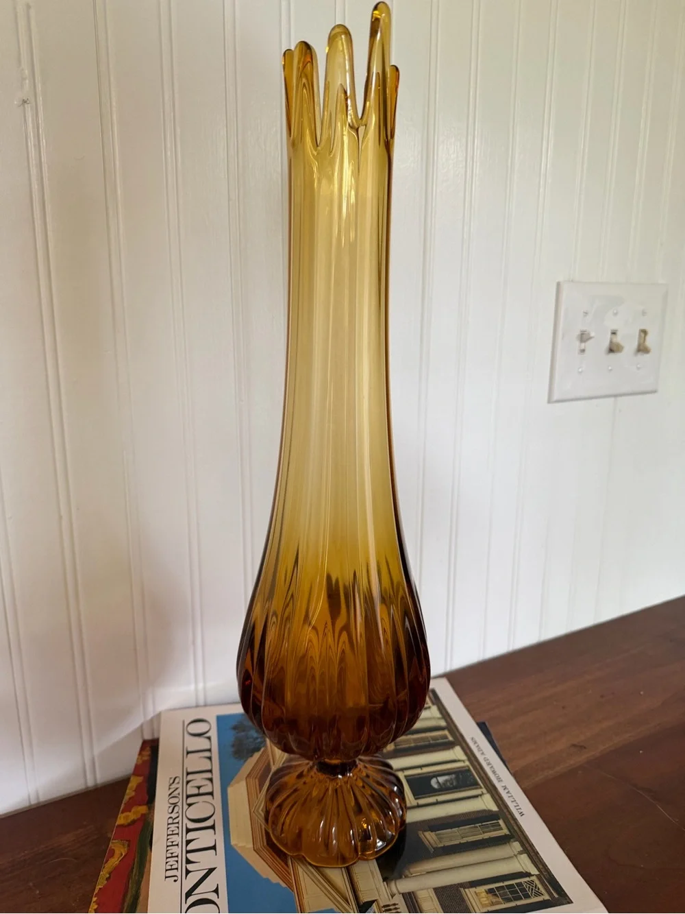 Handblown Amber Glass Bud Vase - Tall Sculpted Decorative Accent